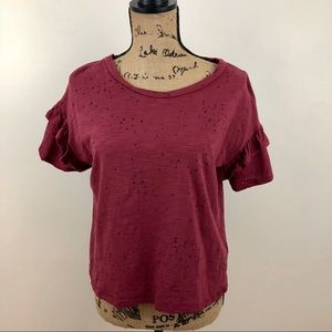 LILY WHITE RUFFLE SLEEVE T-SHIRT